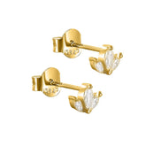 Pair 925 Sterling Silver Gold PVD 3 Diamond Petal Minimal Earring Studs